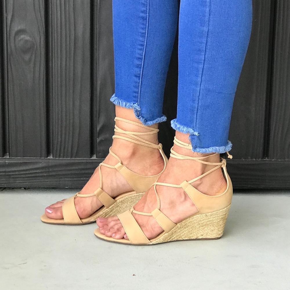 Gladiator Lace Up Kitten Wedge Sandals - Picture 2 of 8